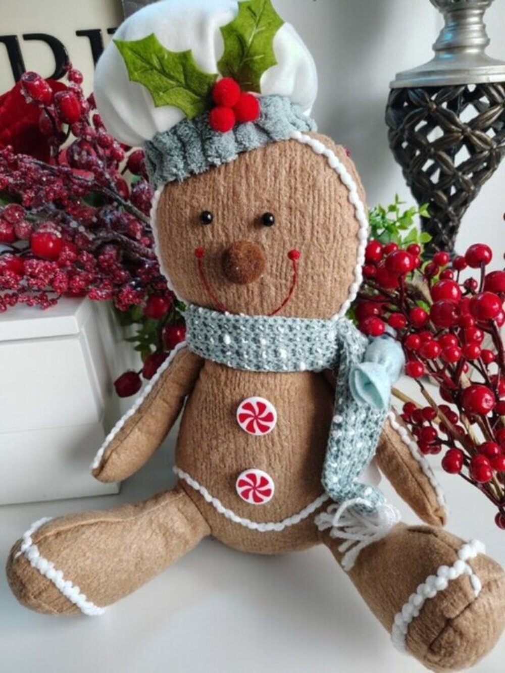 Holiday Basics Plush Gingerbread Sitter Christmas Decor 14”
